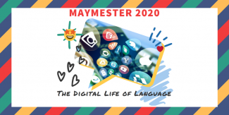 Maymester course flyer with speech bubble and emoticons