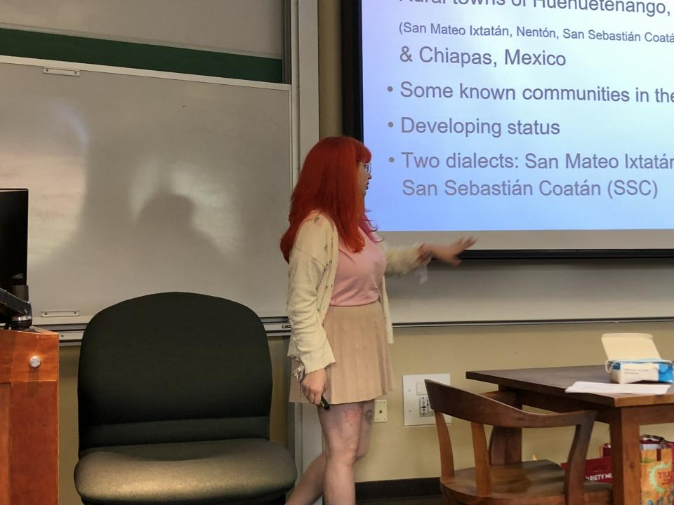 Seaira presenting her work on the Chuj language